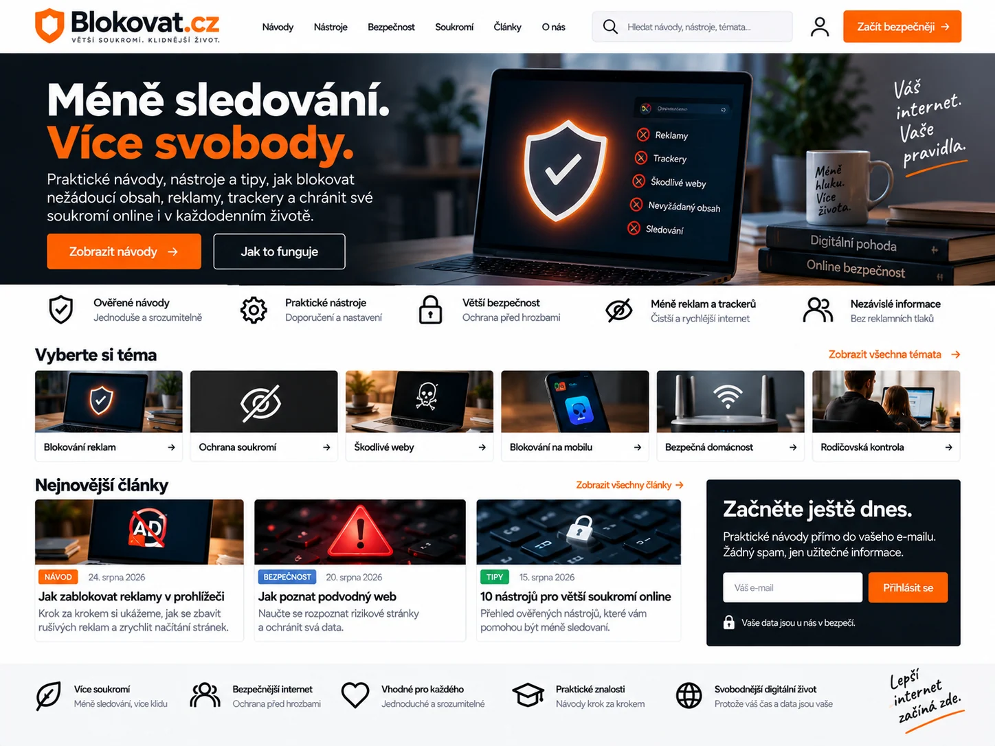Ilustrační návrh pro Blokovat.cz: informační web o digitální ochraně a blokování nežádoucího obsahu